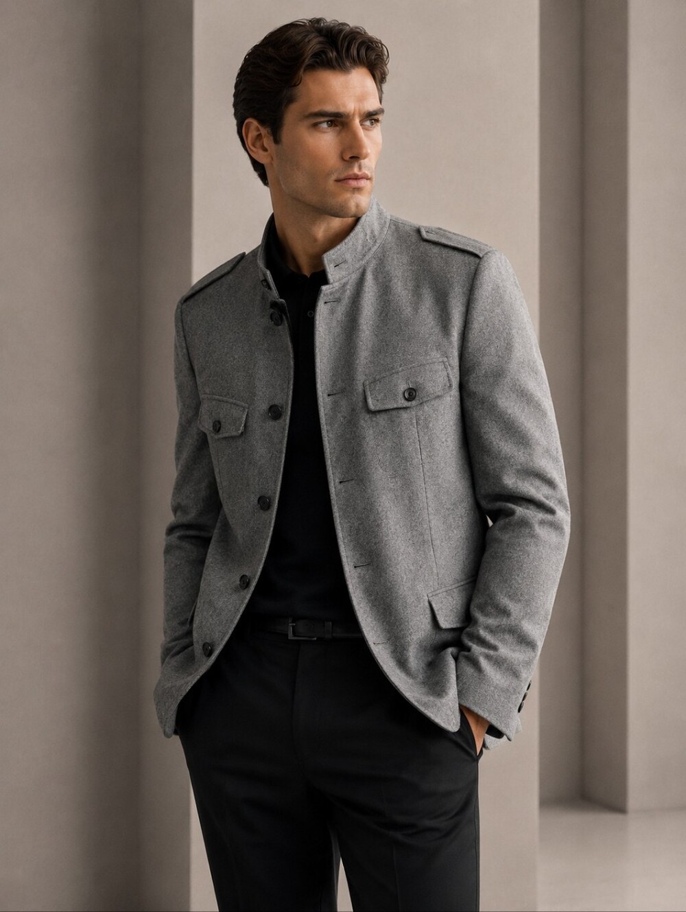 Hugo Boss Military Blazer Jacket Size 42 R Grey Wool EUC